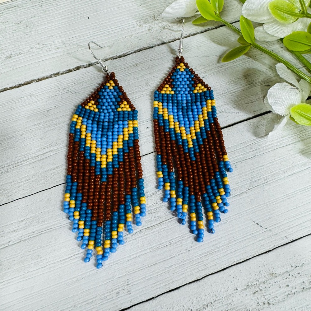 Boho Tribal Earrings Beaded Earrings 3.75 Inches Seed Bead‎ Earrings Handwoven